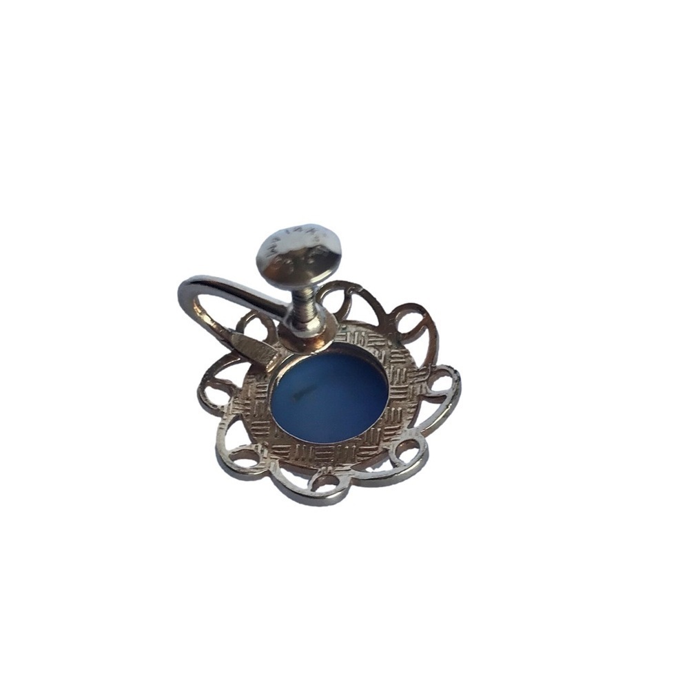 Vintage 14K Gold GF Blue Daisy Porcelain Like Signed Screwback Earrings - Picture 5 of 5